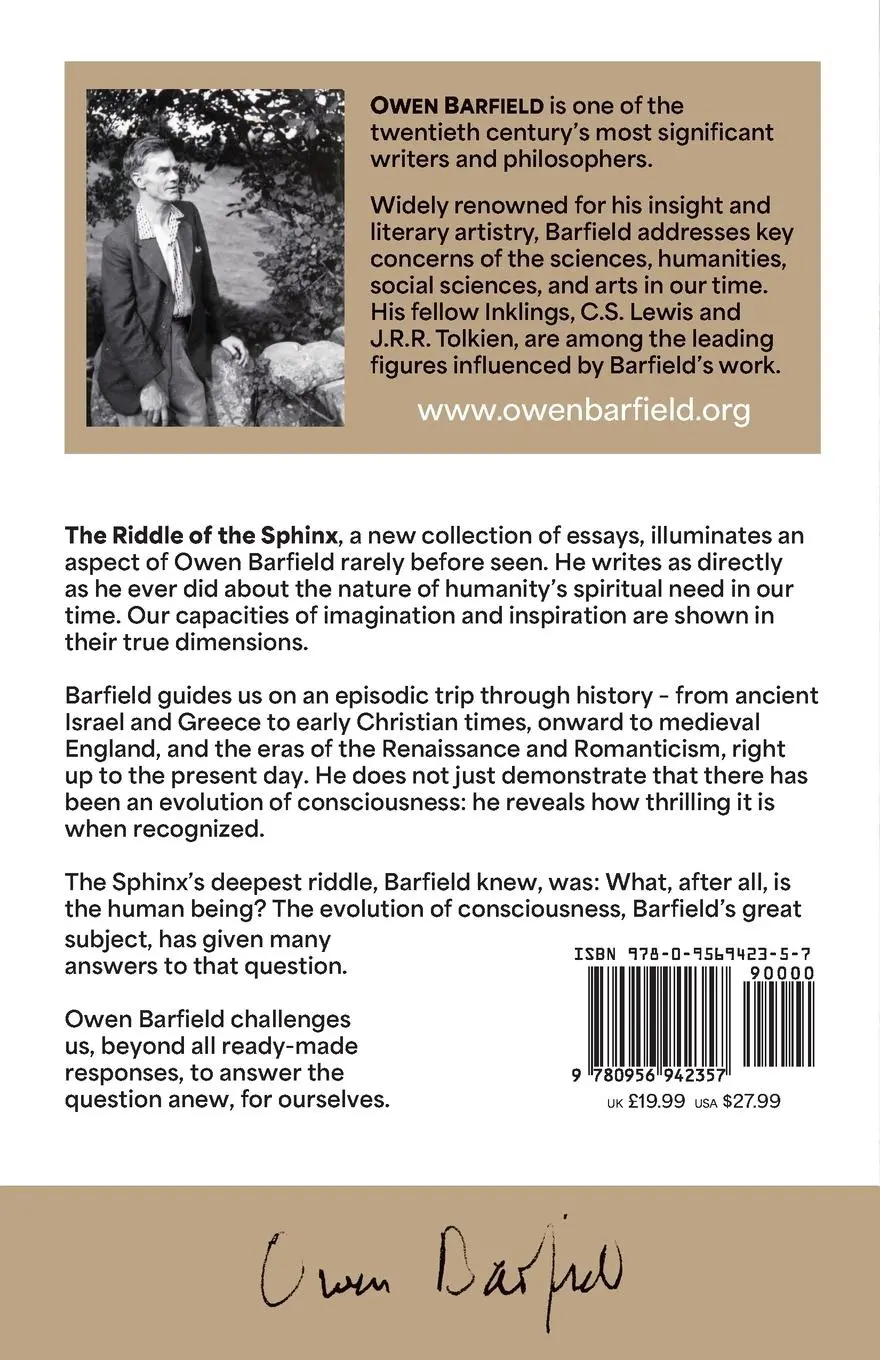 Rückseite: 9780956942357 | The Riddle of the Sphinx | Essays on the Evolution of Consciousness