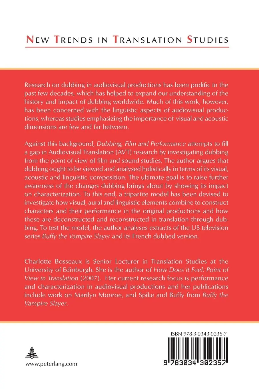 Rückseite: 9783034302357 | Dubbing, Film and Performance | Uncanny Encounters | Bosseaux | Buch