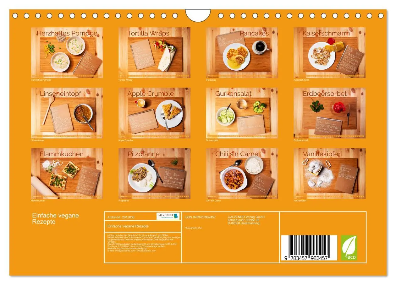 Bild: 9783457982457 | Einfache vegane Rezepte (Wandkalender 2026 DIN A4 quer), CALVENDO...