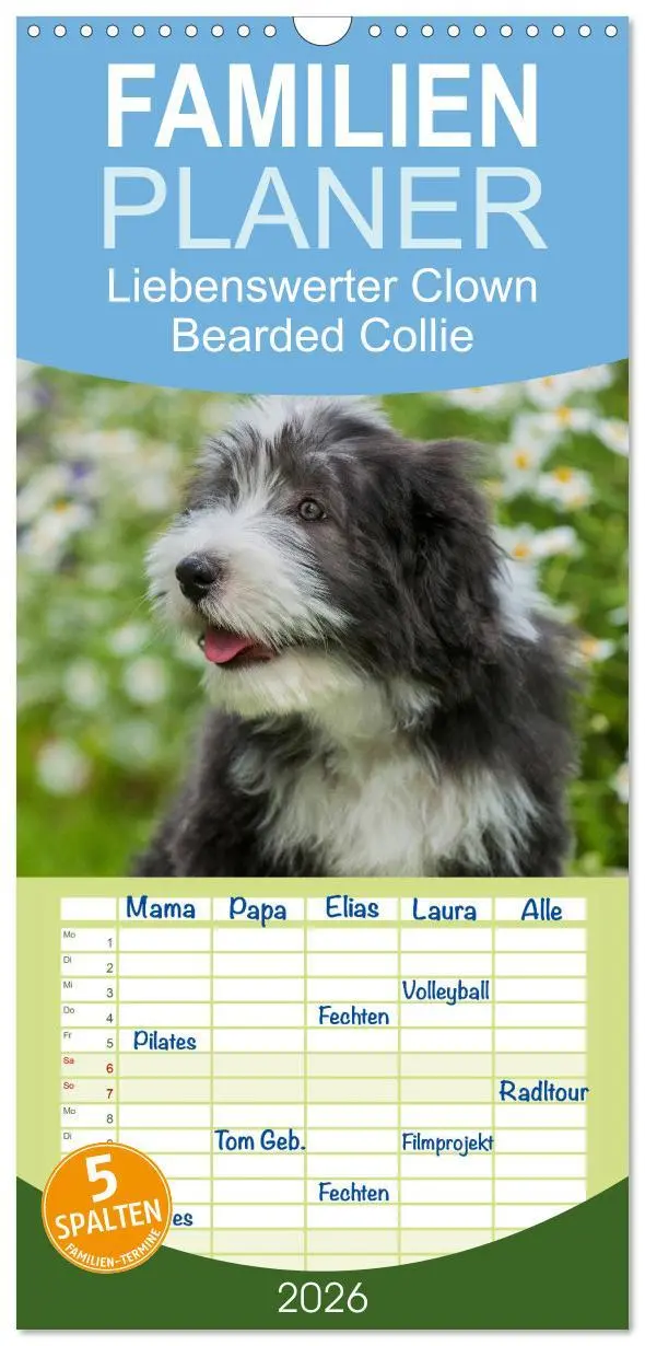 Cover: 9783516522457 | Familienplaner 2026 - Liebenswerter Clown Bearded Collie mit 5...