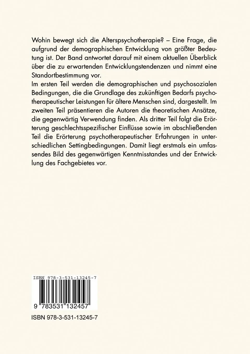 Rückseite: 9783531132457 | Alterspsychotherapie - Quo vadis? | Martin Teising (u. a.) | Buch