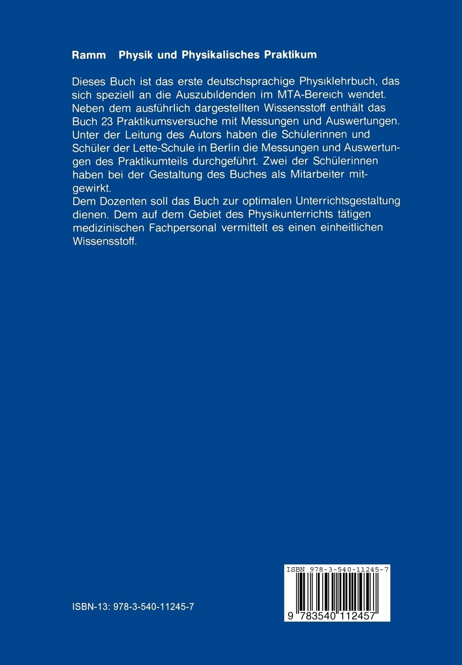 Rückseite: 9783540112457 | Physik und Physikalisches Praktikum | Bernd Ramm | Taschenbuch | xvi
