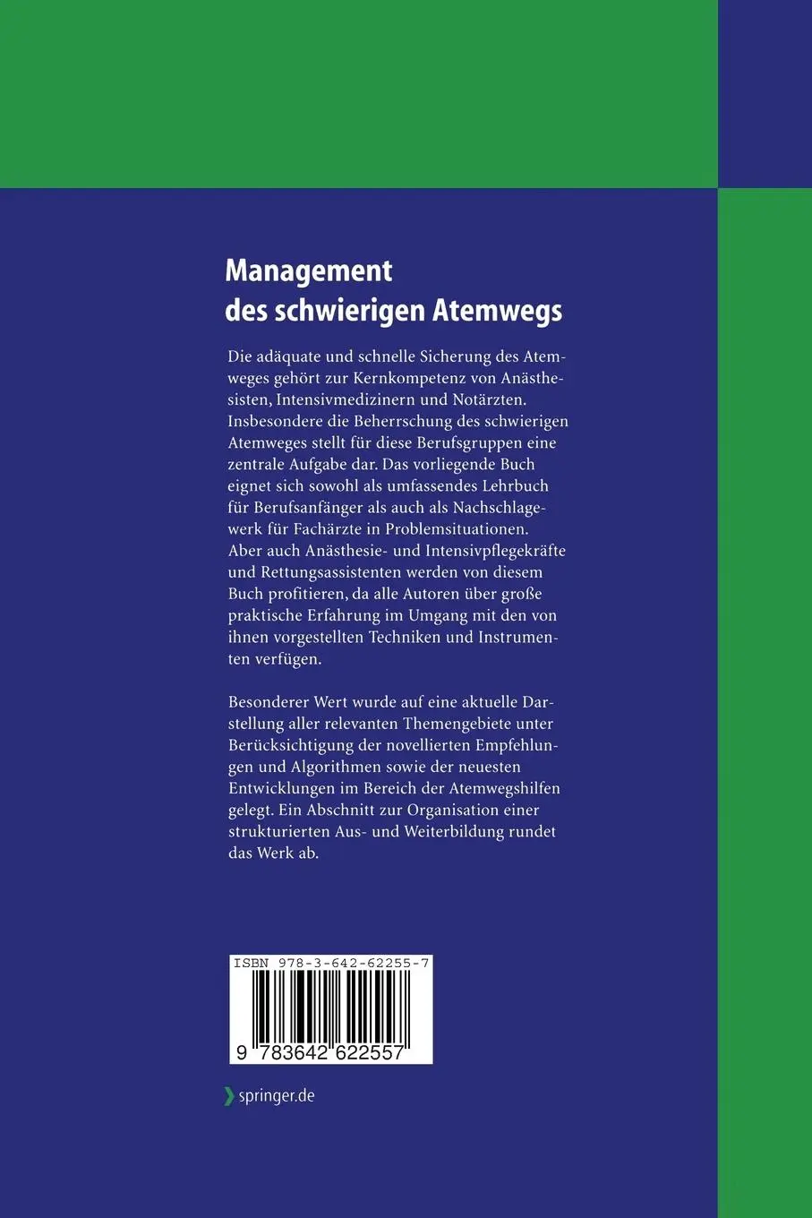 Rückseite: 9783642622557 | Management des schwierigen Atemwegs | Volker Doerges (u. a.) | Buch