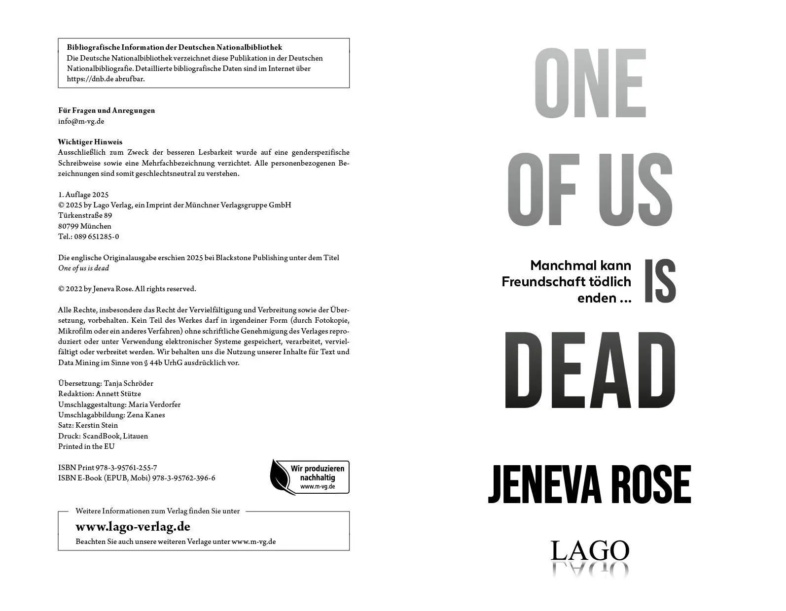 Bild: 9783957612557 | One of us is dead | Jeneva Rose | Taschenbuch | 320 S. | Deutsch