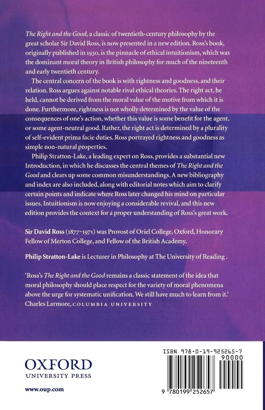 Rückseite: 9780199252657 | The Right and the Good | David Ross (u. a.) | Taschenbuch | Englisch