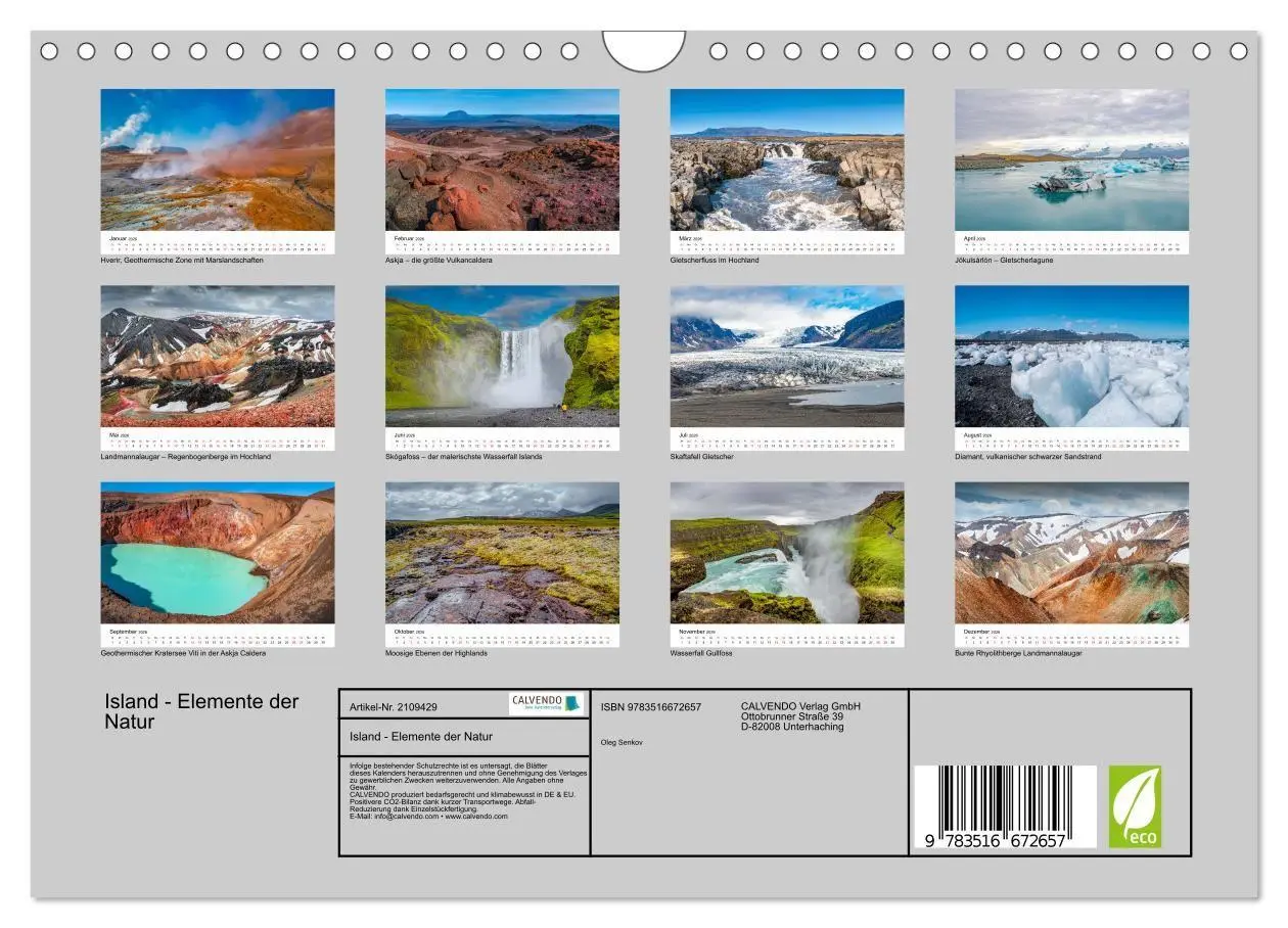 Bild: 9783516672657 | Island - Elemente der Natur (Wandkalender 2026 DIN A4 quer),...