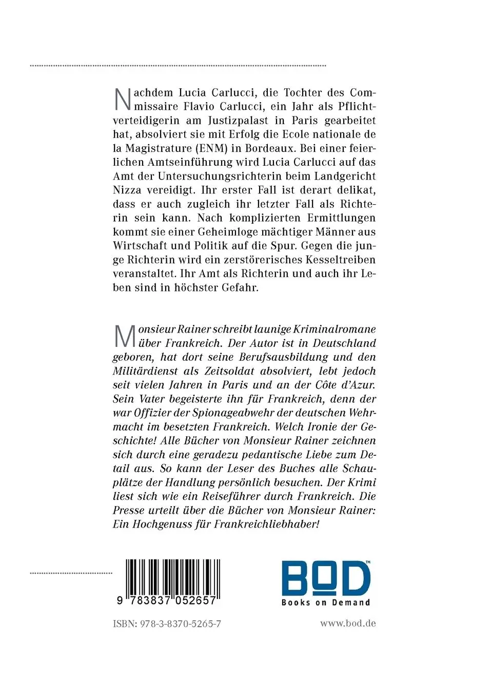 Rückseite: 9783837052657 | Commissaire Carlucci: Die Richterin von Nizza | Kriminalroman | Rainer