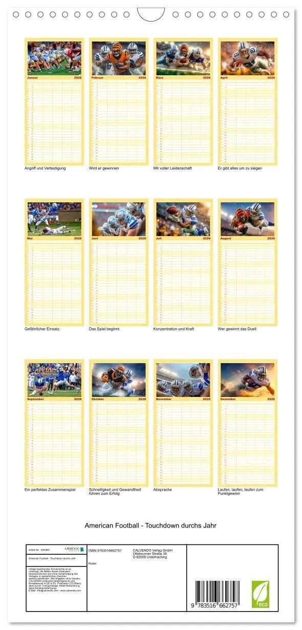 Bild: 9783516662757 | Familienplaner 2026 - American Football - Touchdown durchs Jahr mit...