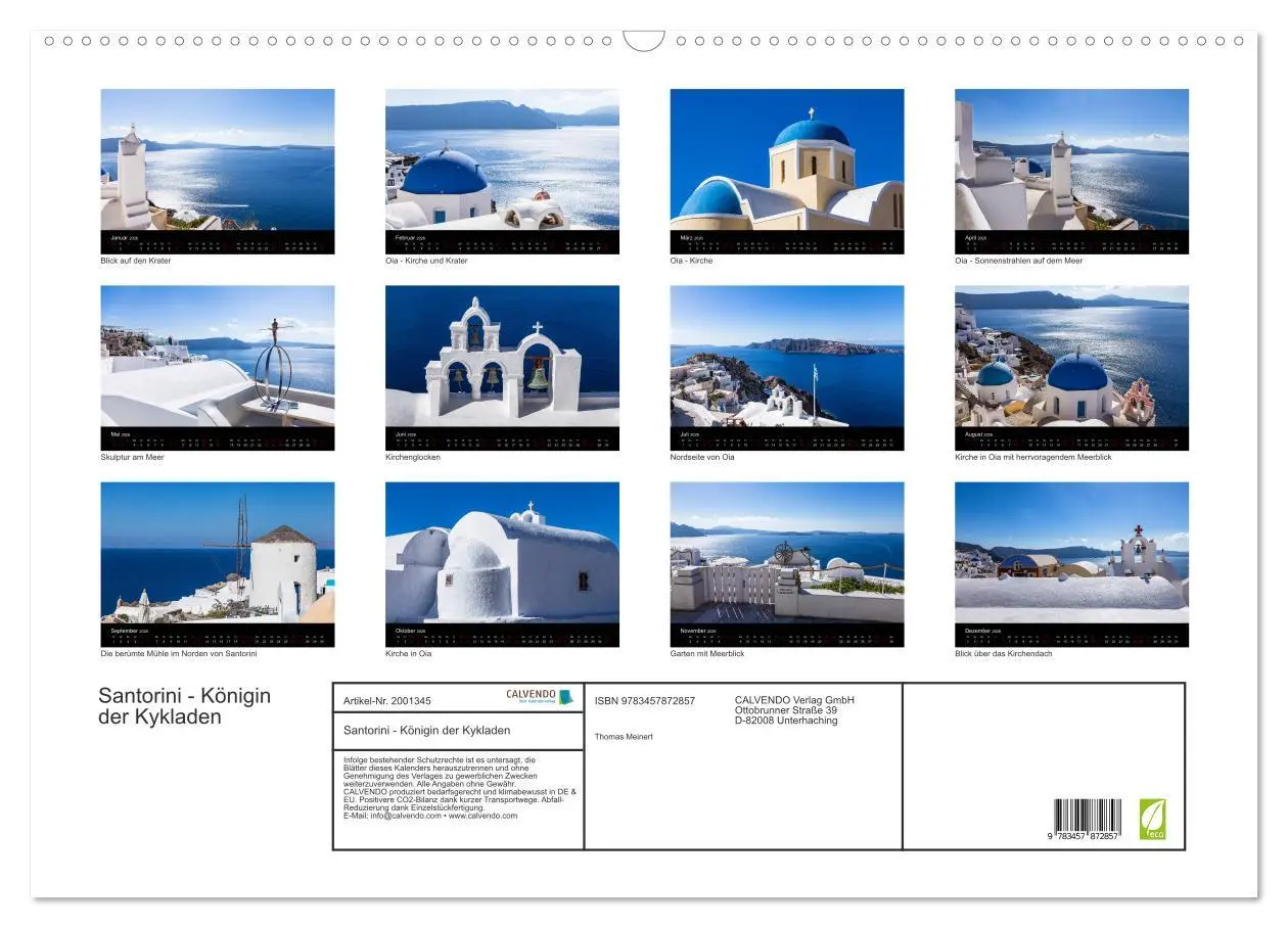 Bild: 9783457872857 | Santorini - Königin der Kykladen (Wandkalender 2026 DIN A2 quer),...
