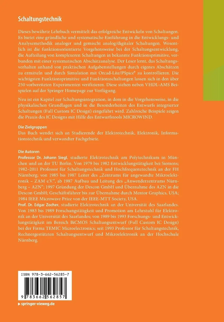 Rückseite: 9783662562857 | Schaltungstechnik | Analog und gemischt analog/digital | Taschenbuch