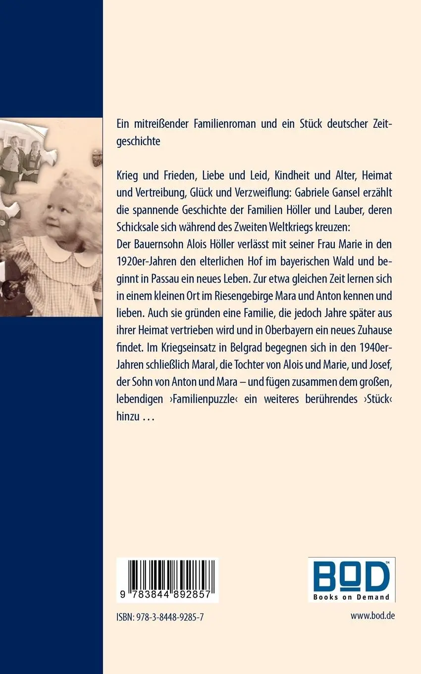 Rückseite: 9783844892857 | Familienpuzzle | Roman | Gabriele Gansel | Taschenbuch | 240 S. | 2012