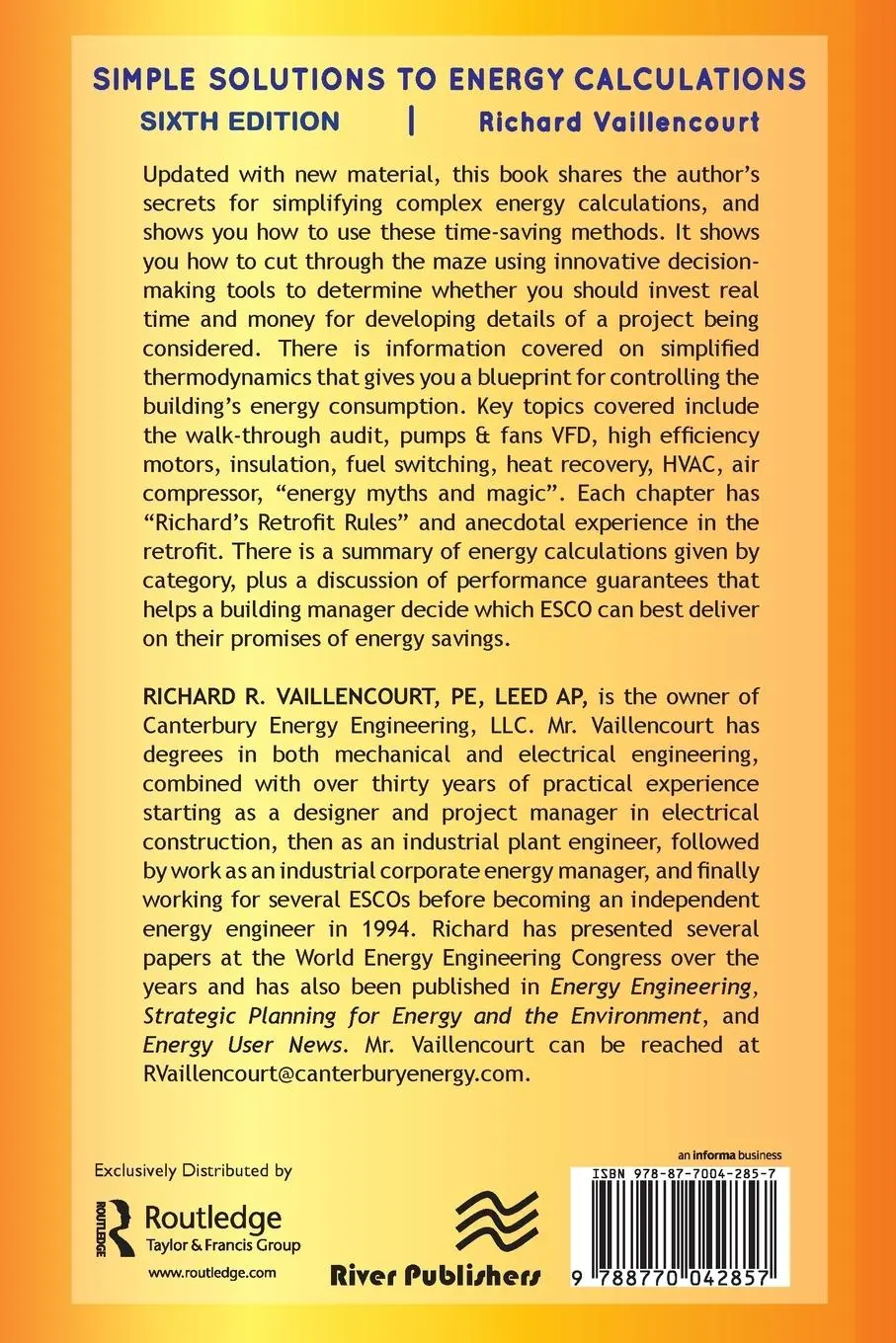 Rückseite: 9788770042857 | Simple Solutions to Energy Calculations | Richard Vaillencourt | Buch