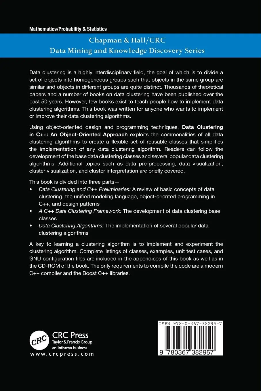 Rückseite: 9780367382957 | Data Clustering in C++ | An Object-Oriented Approach | Guojun Gan