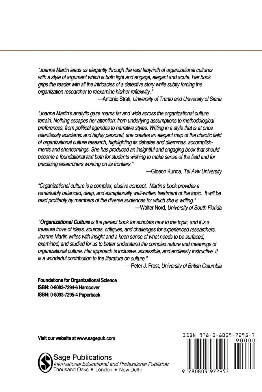 Rückseite: 9780803972957 | Organizational Culture | Mapping the Terrain | Joanne Martin | Buch