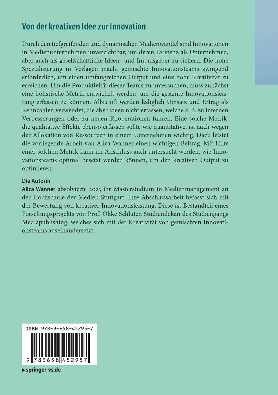 Rückseite: 9783658452957 | Von der kreativen Idee zur Innovation | Alica Wanner | Taschenbuch