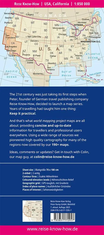 Rückseite: 9783831772957 | Reise Know-How Landkarte USA 06, Kalifornien (1:850.000) | Rump | 2 S.
