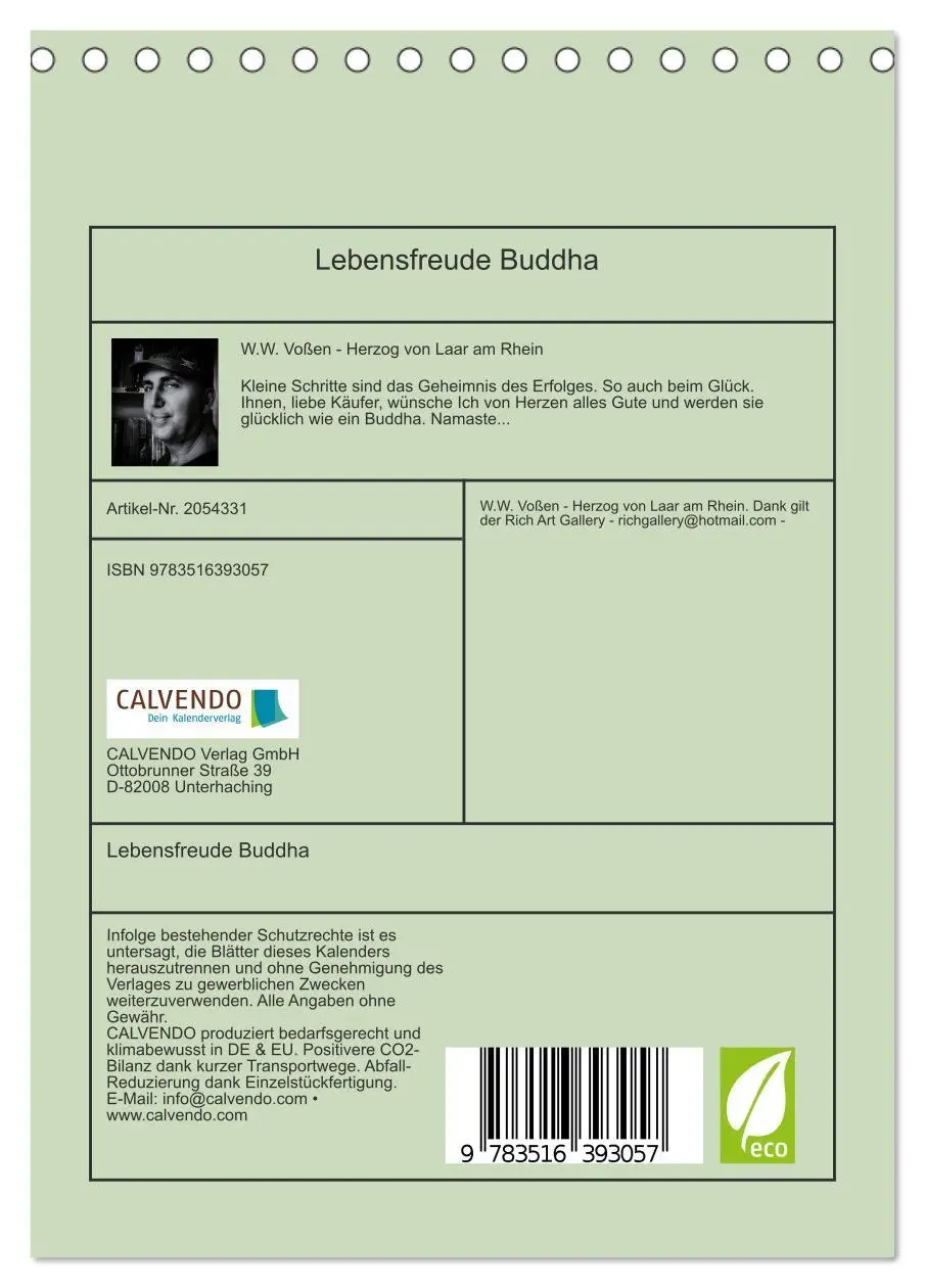 Bild: 9783516393057 | Lebensfreude Buddha (Tischkalender 2026 DIN A5 hoch), CALVENDO...