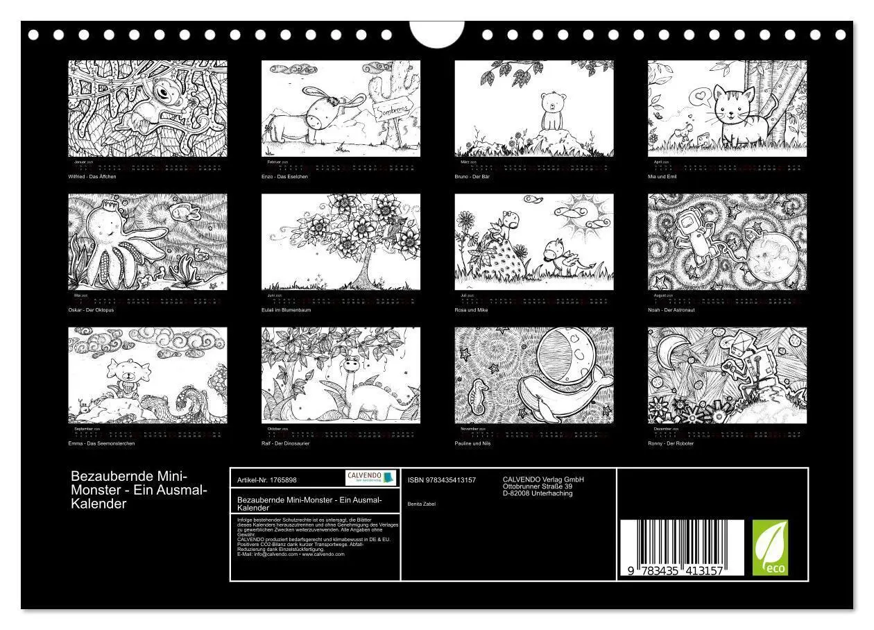 Bild: 9783435413157 | Bezaubernde Mini-Monster - Ein Ausmal-Kalender (Wandkalender 2025...