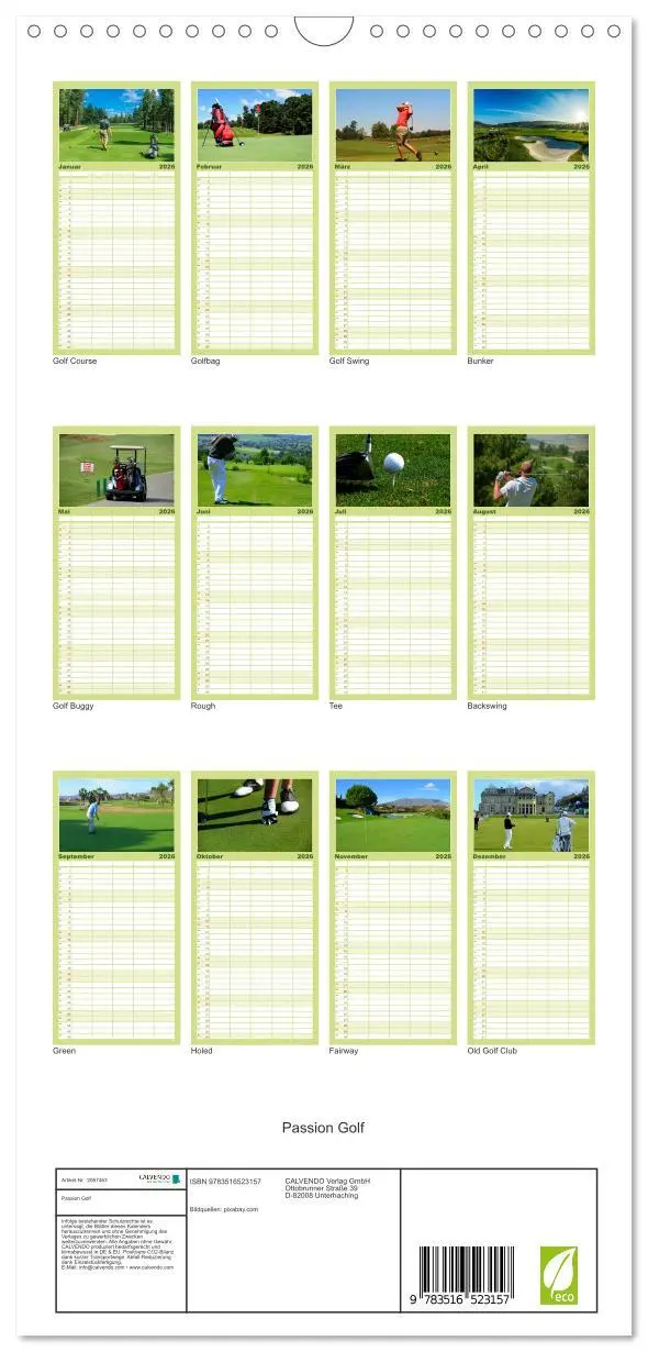 Bild: 9783516523157 | Familienplaner 2026 - Passion Golf mit 5 Spalten (Wandkalender, 21...