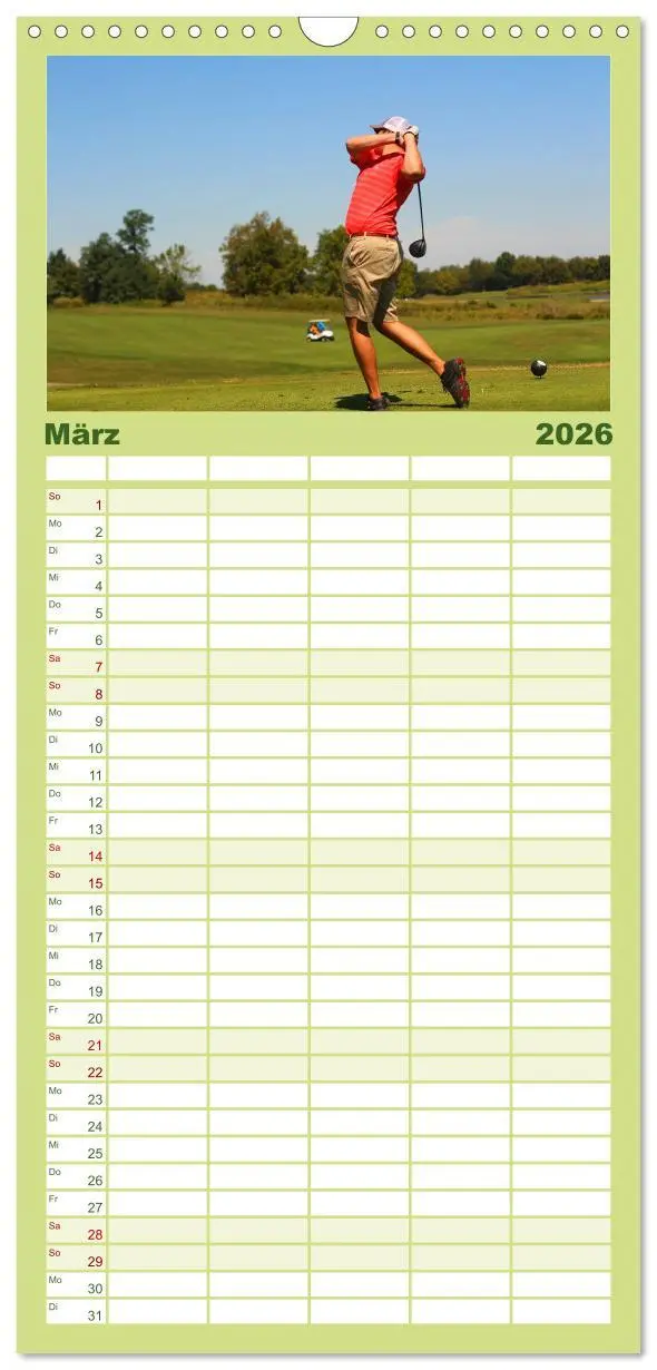 Bild: 9783516523157 | Familienplaner 2026 - Passion Golf mit 5 Spalten (Wandkalender, 21...