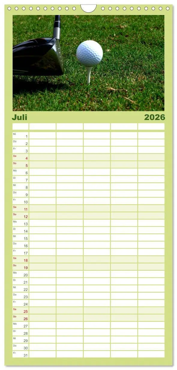 Bild: 9783516523157 | Familienplaner 2026 - Passion Golf mit 5 Spalten (Wandkalender, 21...
