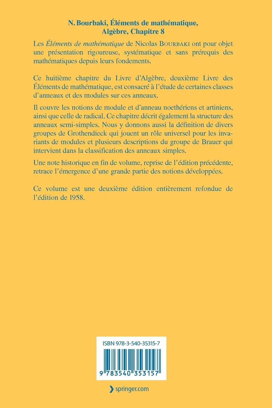 Rückseite: 9783540353157 | Algèbre | Chapitre 8 | N. Bourbaki | Taschenbuch | x | Französisch