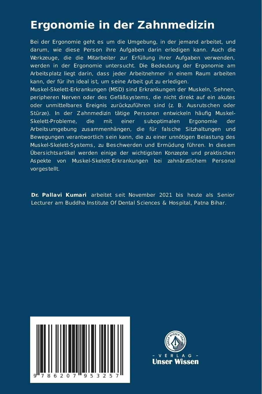 Rückseite: 9786207953257 | Ergonomie in der Zahnmedizin | Pallavi Kumari | Taschenbuch | 80 S.
