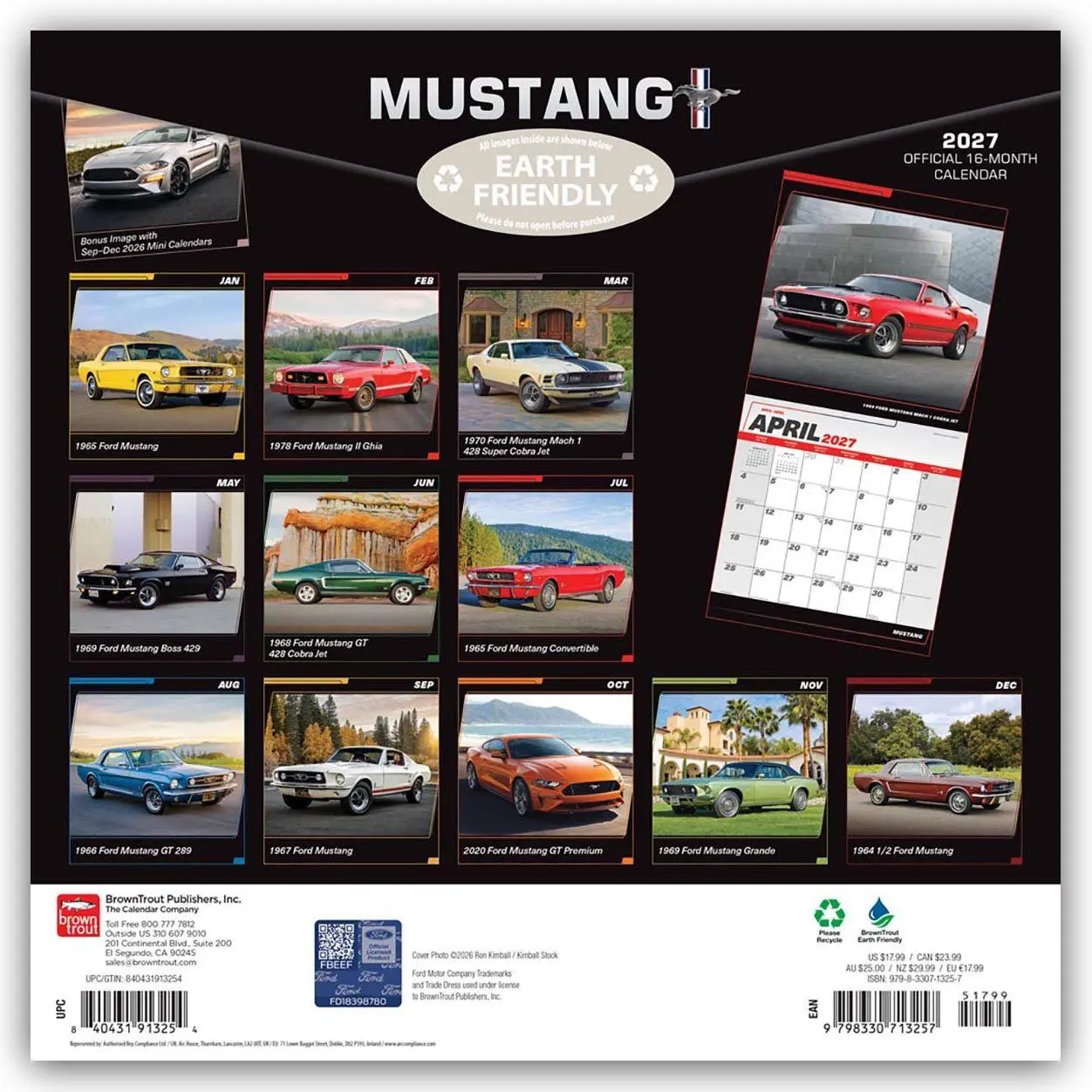 Rückseite: 9798330713257 | Mustang - Ford Mustang 2027 - 16-Monatskalender | Publishers | 28 S.