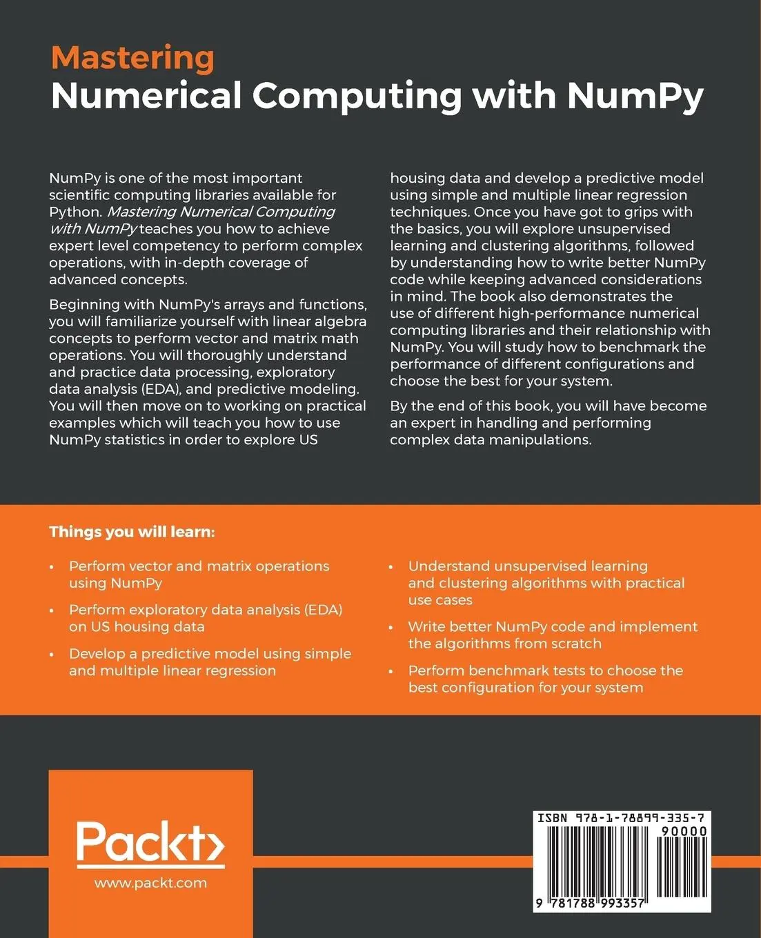 Rückseite: 9781788993357 | Mastering Numerical Computing with NumPy | Umit Mert Cakmak (u. a.)