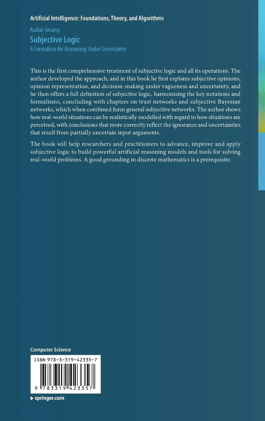 Rückseite: 9783319423357 | Subjective Logic | A Formalism for Reasoning Under Uncertainty | Buch