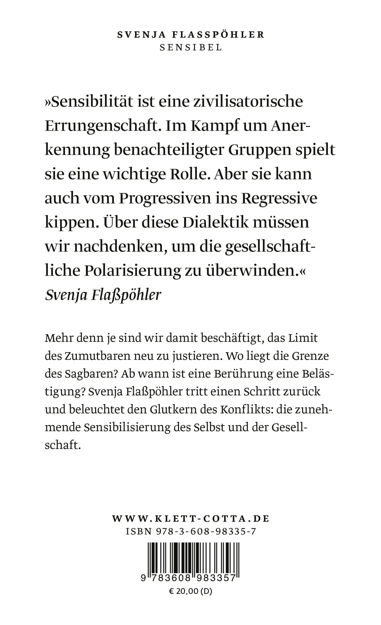 Rückseite: 9783608983357 | Sensibel | Über moderne Empfindlichkeit und die Grenzen des Zumutbaren