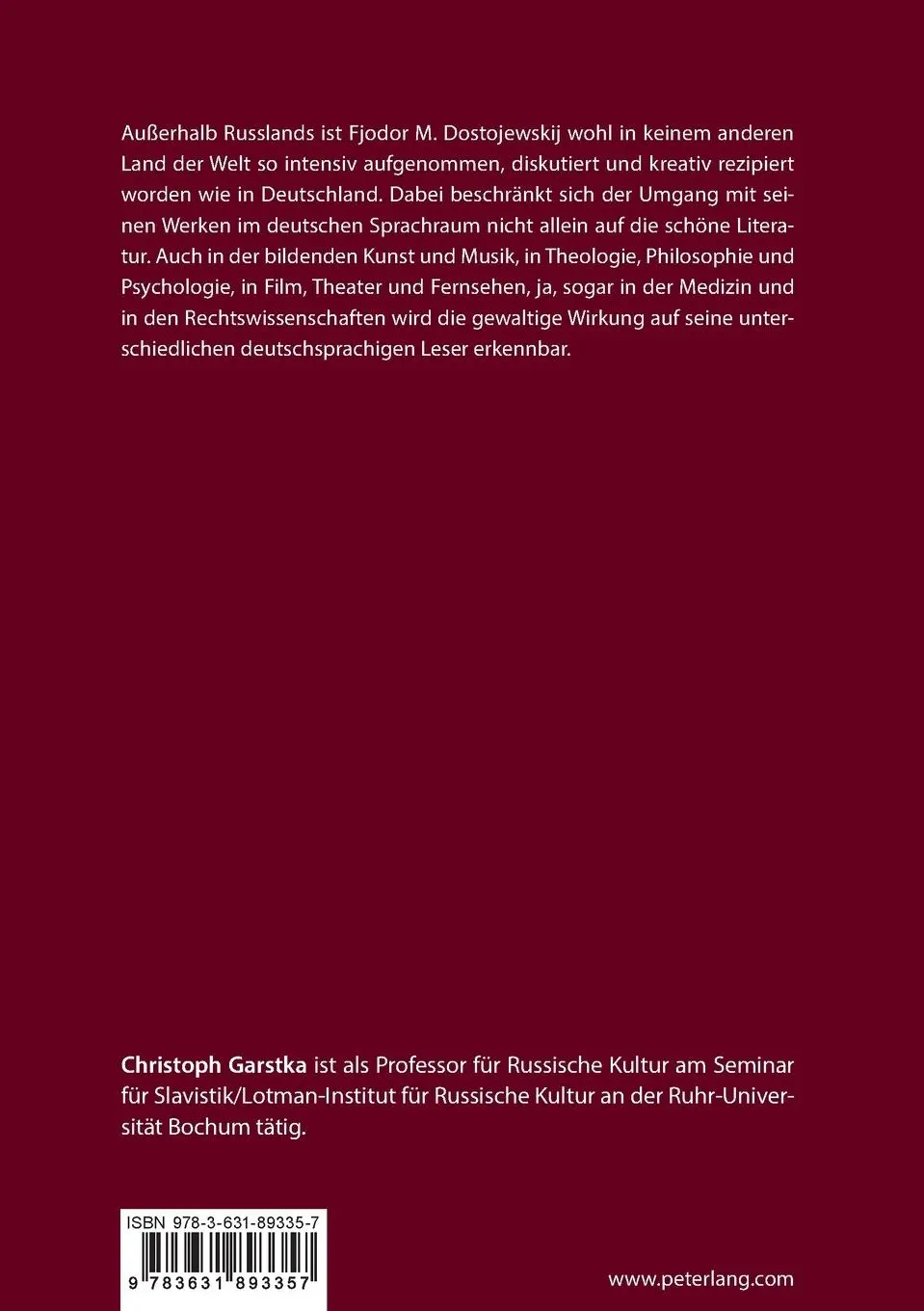 Rückseite: 9783631893357 | Dostojewskij und die deutsche Literatur- und Geistesgeschichte im...