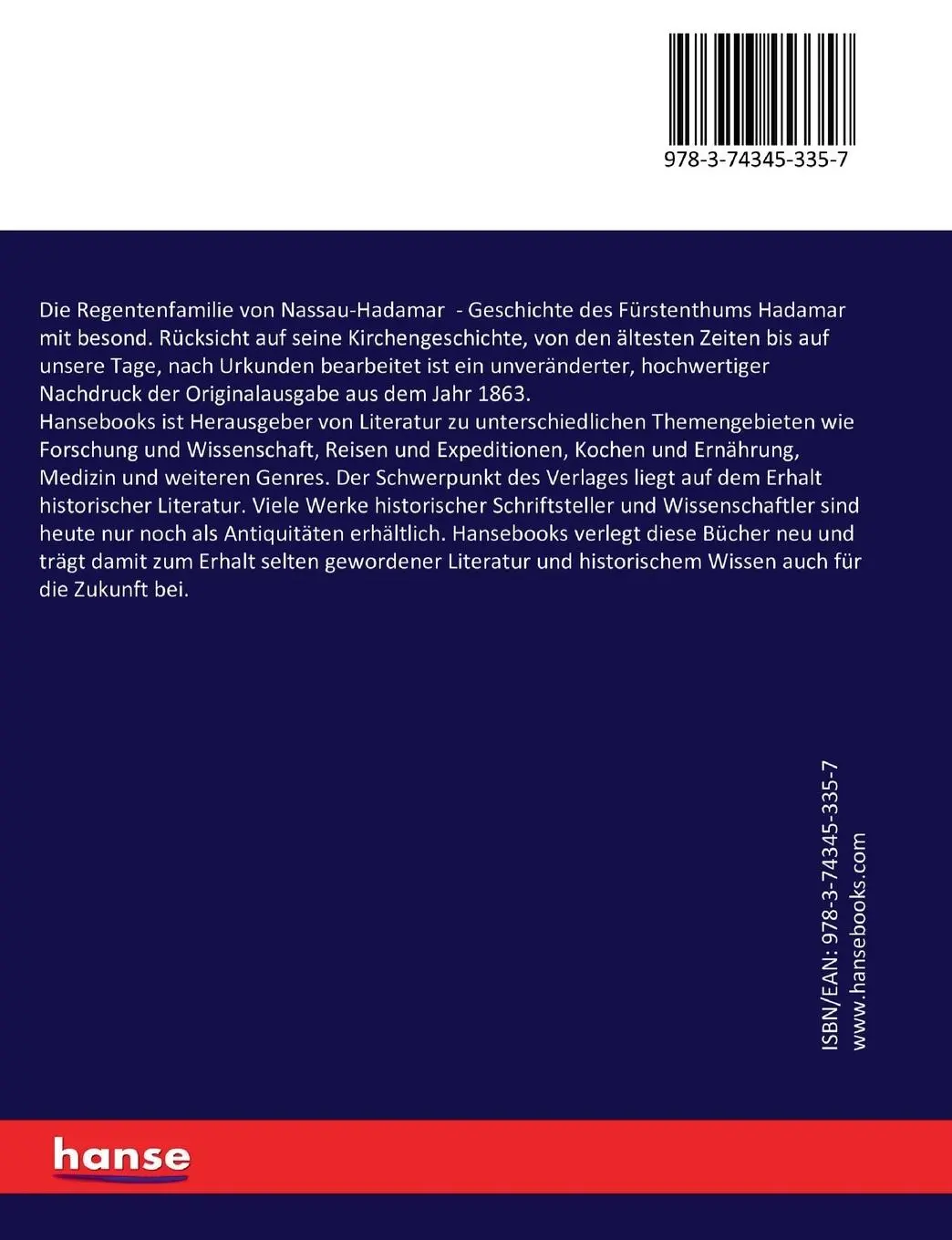 Rückseite: 9783743453357 | Die Regentenfamilie von Nassau-Hadamar | Jacob Wagner | Taschenbuch