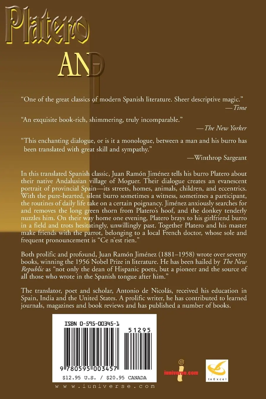 Rückseite: 9780595003457 | Platero and I | Juan Ramon Jimenez | Taschenbuch | Paperback | 2000