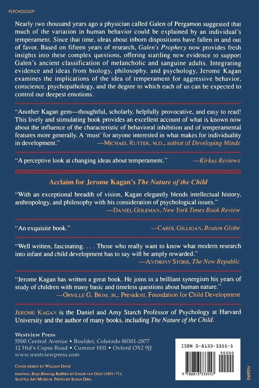 Rückseite: 9780813333557 | Galen's Prophecy | Temperament In Human Nature | Jerome Kagan | Buch