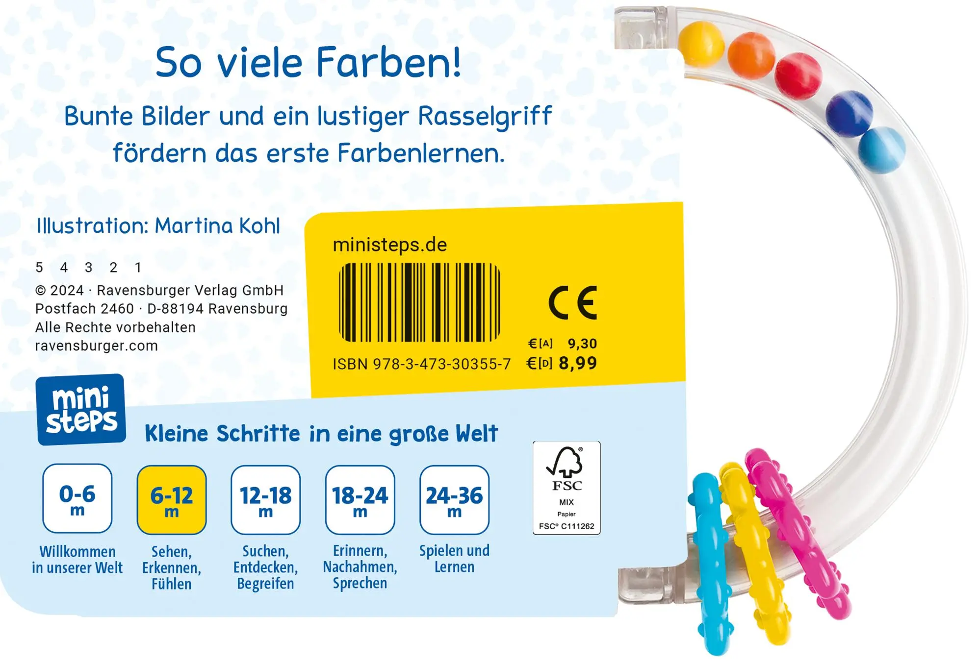 Rückseite: 9783473303557 | Mein buntes Rasselbuch | Ab 6 Monate | Martina Kohl | Buch | 14 S.