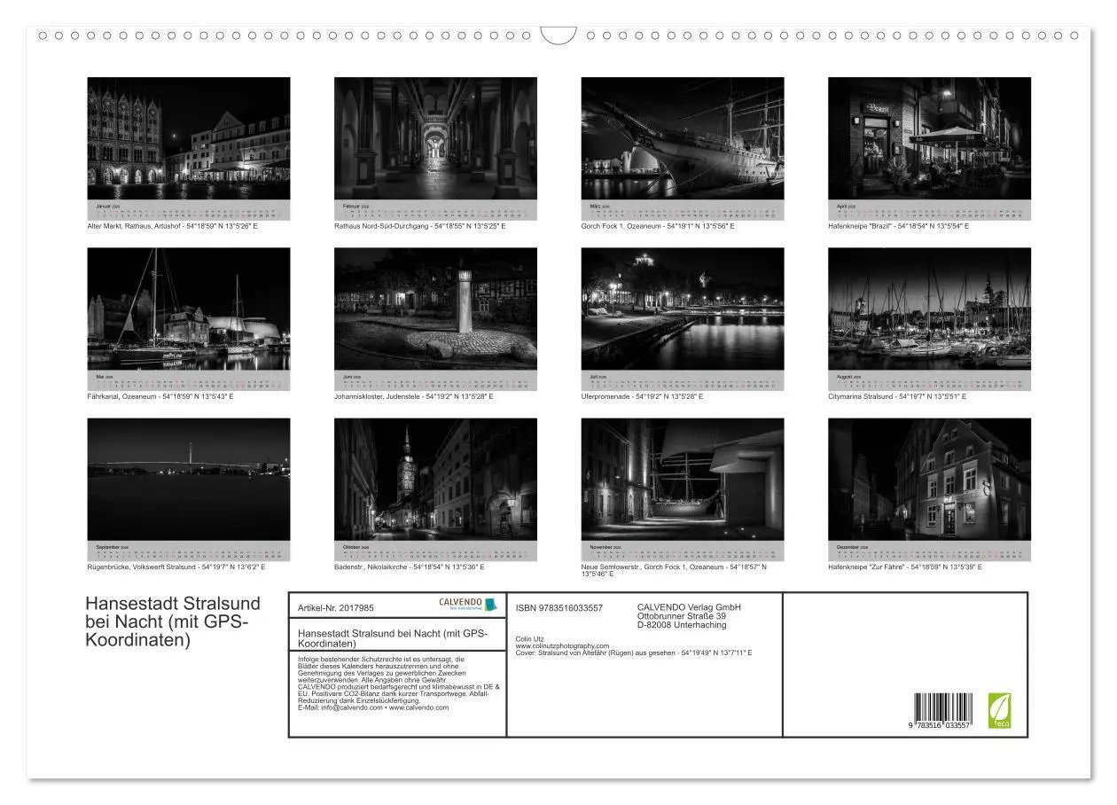 Bild: 9783516033557 | Hansestadt Stralsund bei Nacht (mit GPS-Koordinaten) (Wandkalender...