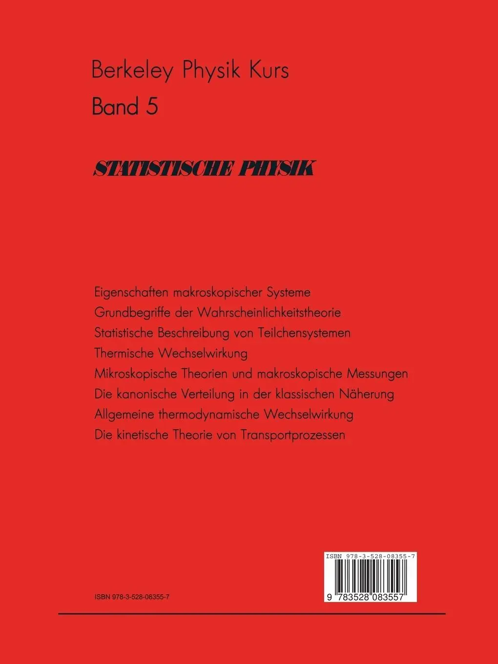 Rückseite: 9783528083557 | Statistische Physik | Frederick Reif | Taschenbuch | xv | Deutsch