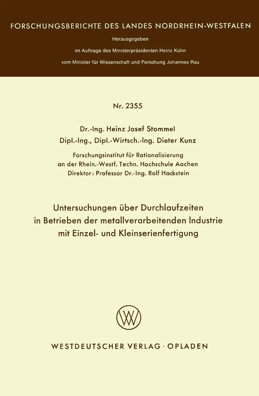 Cover: 9783531023557 | Untersuchungen über Durchlaufzeiten in Betrieben der...