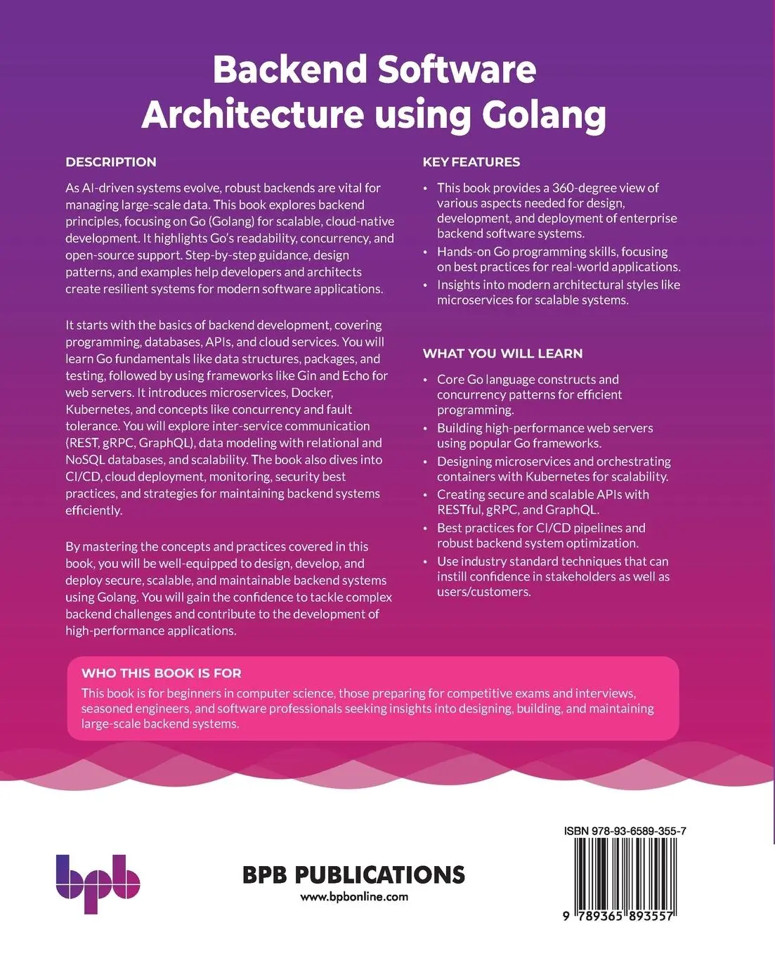 Rückseite: 9789365893557 | Backend Software Architecture using Golang | Bharat Chandra Baddepudi