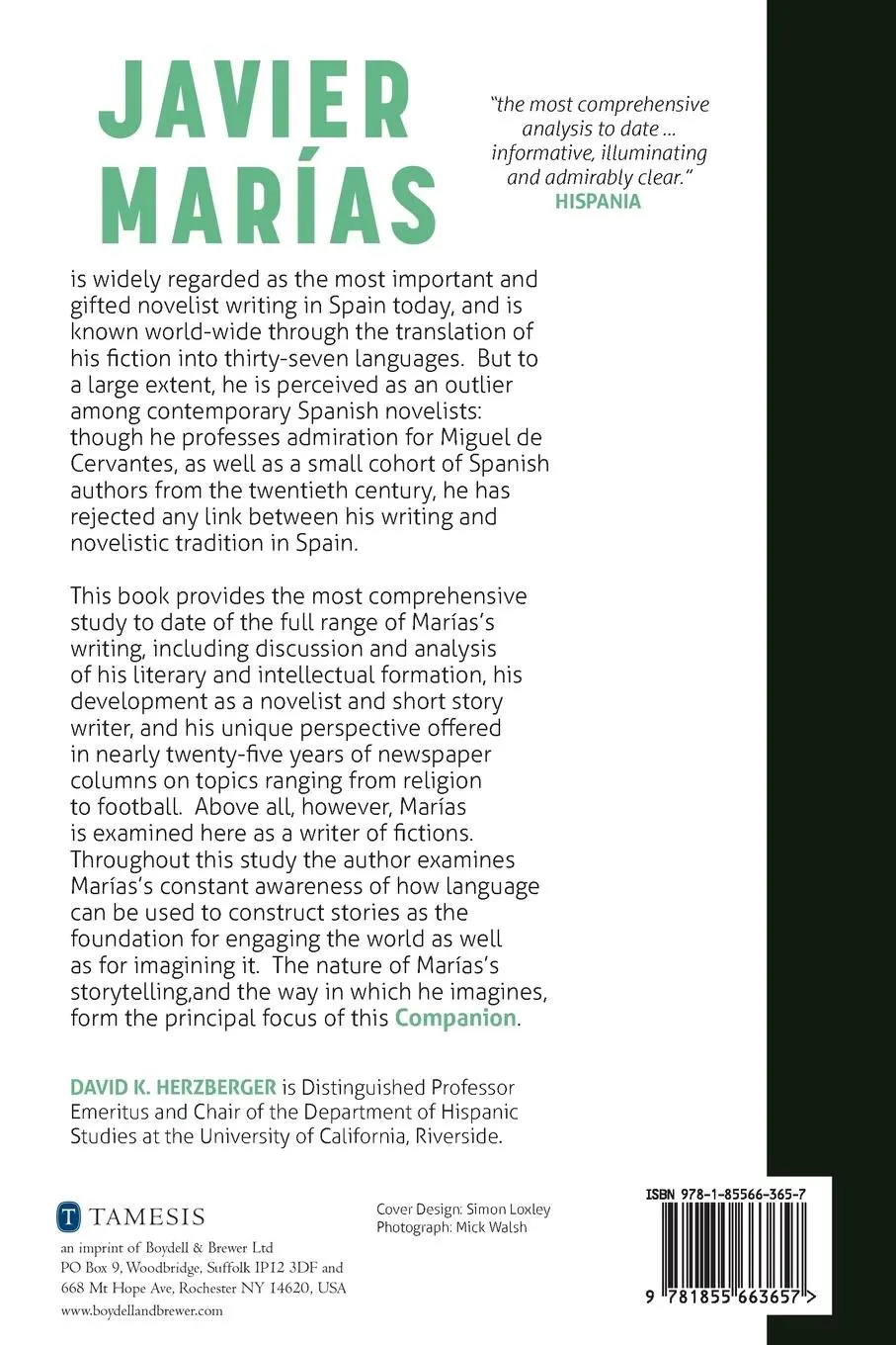 Rückseite: 9781855663657 | Companion to Javier Marías | David K Herzberger | Taschenbuch | 2022