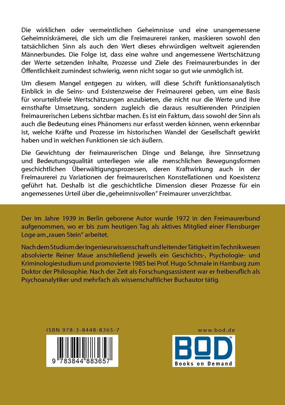 Rückseite: 9783844883657 | Über die geheimnisvollen Freimaurer | Reiner Maue | Taschenbuch | 2011