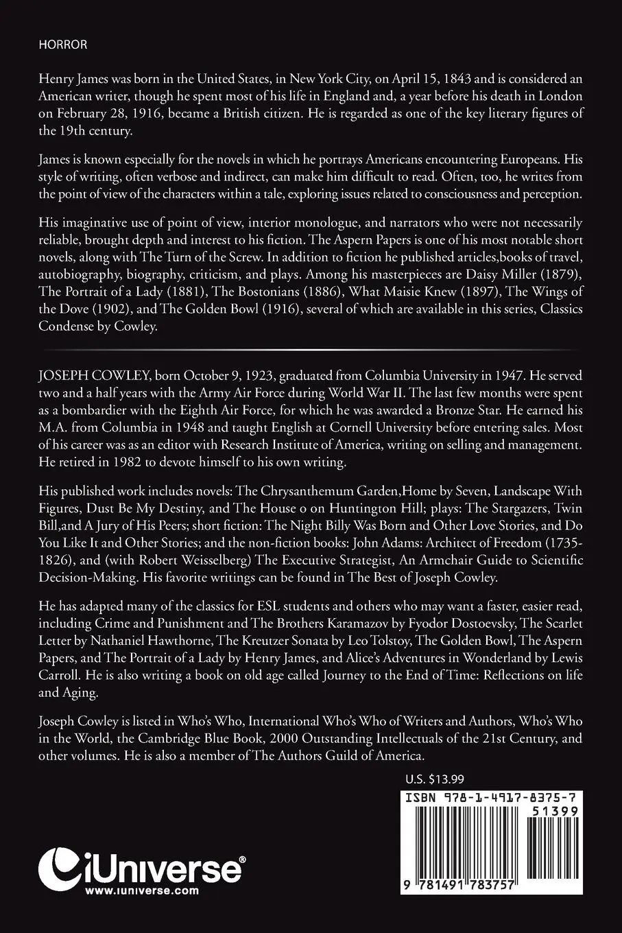 Rückseite: 9781491783757 | The Turn of the Screw by Henry James | Joseph Cowley | Taschenbuch