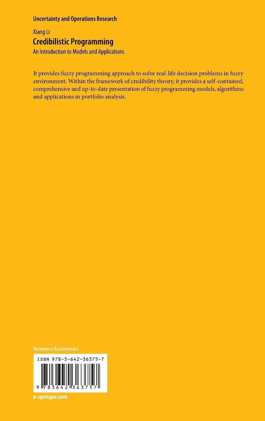 Rückseite: 9783642363757 | Credibilistic Programming | An Introduction to Models and Applications