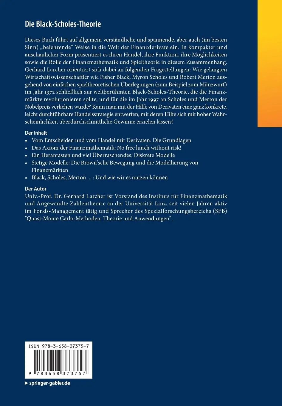 Rückseite: 9783658373757 | Die Black-Scholes-Theorie | Gerhard Larcher | Taschenbuch | x | 2022
