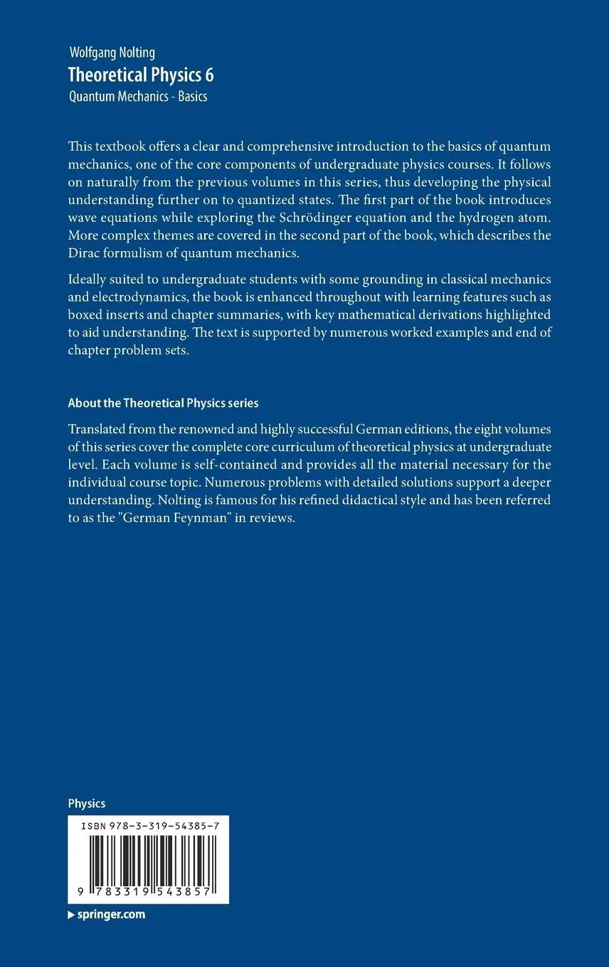 Rückseite: 9783319543857 | Theoretical Physics 6 | Quantum Mechanics - Basics | Wolfgang Nolting