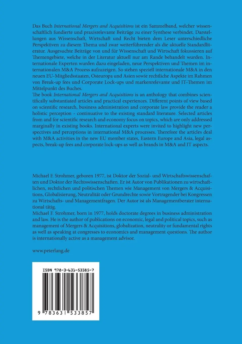 Rückseite: 9783631533857 | International Mergers and Acquisitions | Michael F. Strohmer | Buch