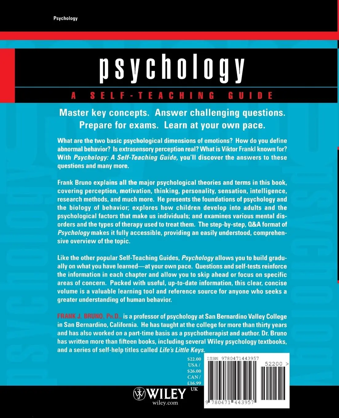 Rückseite: 9780471443957 | Psychology | A Self-Teaching Guide | Frank J Bruno | Taschenbuch
