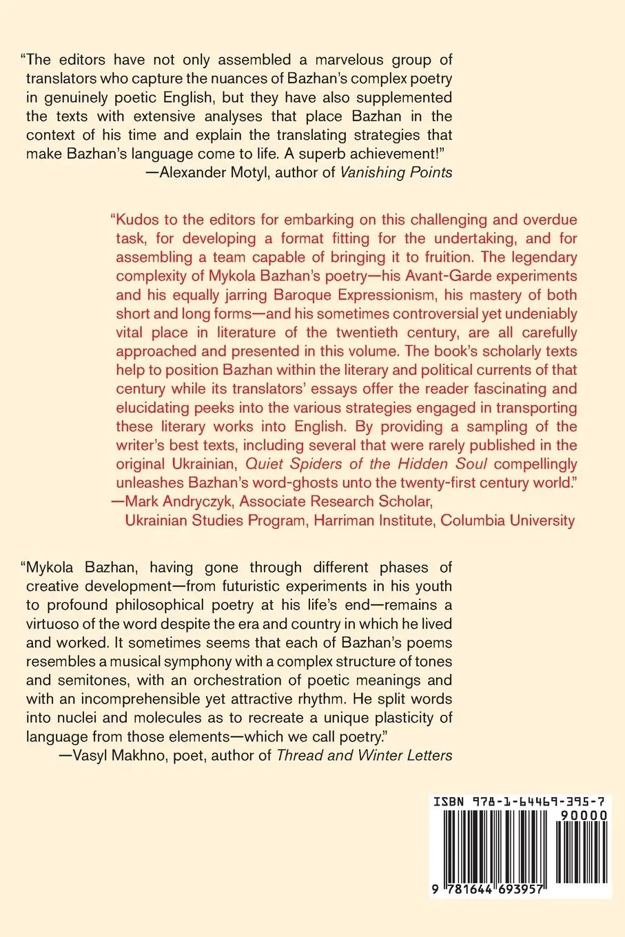 Rückseite: 9781644693957 | "Quiet Spiders of the Hidden Soul" | Mykola Bazhan | Taschenbuch