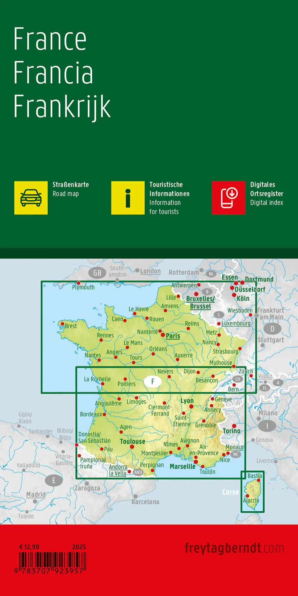 Rückseite: 9783707923957 | Frankreich, Straßenkarte 1:800.000, freytag &amp; berndt | Berndt | 2025